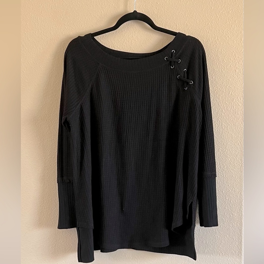 Maurices black Sweater, with lace up detailing